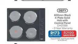 OK Furniture Defy - 600mm black 4-plate solid hob with control panel dhd398 offer