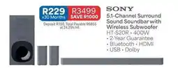 OK Furniture Sony - 5.1-channel surround soundbar with wireless subwoofer ht-s20r offer