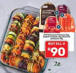 Pick n Pay All purpose potatoes, english tomatoes, beetroot and carrot offer
