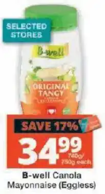 Checkers B-well Canola Mayonnaise (Eggless) offer