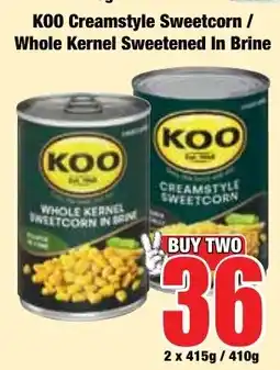 Boxer Superstores KOO Creamstyle Sweetcorn / Whole Kernel Sweetened In Brine offer