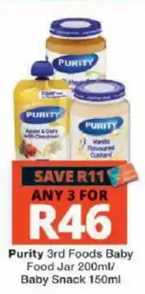 Checkers Purity 3rd Foods Baby Food Jar 200ml/ Baby Snack 150ml offer