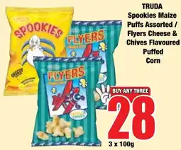 Boxer Superstores TRUDA Spookies Maize Puffs Assorted / Flyers Cheese & Chives Flavoured Puffed Corn offer