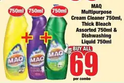 Boxer Superstores MAQ Multipurpose Cream Cleaner 750ml, Thick Bleach Assorted & Dishwashing Liquid 750ml offer