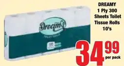 Boxer Superstores Dreamy 1 Ply 300 Sheets Toilet Tissue Rolls offer