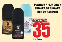 Boxer Superstores PLAYBOY / PLAYGIRL / SHOWER TO SHOWER Roll On Assorted offer