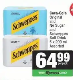 Spar Coca-Cola Original and No Sugar and Schweppes Soft Drink Assorted offer