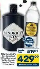 Pick n Pay Gin assorted 750ml each and get a fitch & leedes tonic 1litre offer