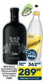 Pick n Pay Schweppes - black rose blush gin 750ml and tonic 1 litre offer