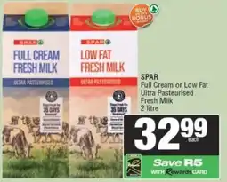 Spar SPAR Full Cream or Low Fat Ultra Pasteurised Fresh Milk offer