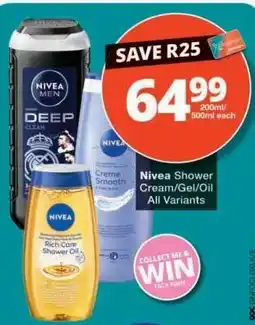 Checkers Nivea Shower Cream/Gel/Oil offer