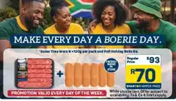 Pick n Pay Game Time Wors 6 + PnP Hotdog Rolls 6s offer