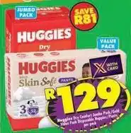 Shoprite Huggies - dry comfort jumbo pack/gold skin soft disposable nappies/pants offer