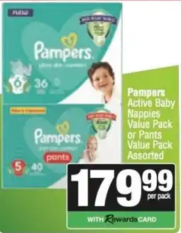 KwikSpar Pampers Active Baby Nappies Value Pack or Pants Value Pack Assorted offer