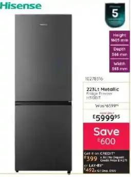 Bradlows Hisense 223Lt Metallic Fridge Freezer offer