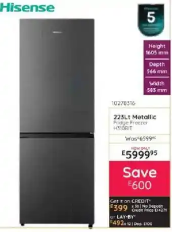 Hisense 223Lt Metallic Fridge Freezer