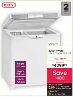 Bradlows DEFY 195Lt White Chest Freezer DMF470 offer