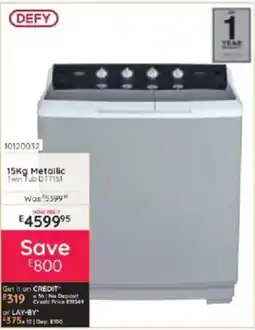 Bradlows DEFY 15Kg Metallic Twin Tub DTT115T offer