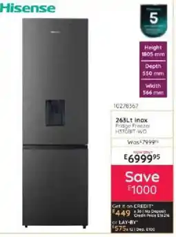 Bradlows Hisense 263Lt Inox Fridge Freezer offer