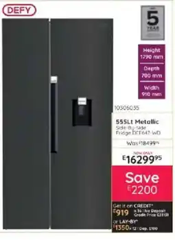 Bradlows DEFY 555Lt Metallic Side-By-Side Fridge offer