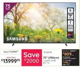 Bradlows Samsung 75" (190cm) Crystal UHD 4K TV offer