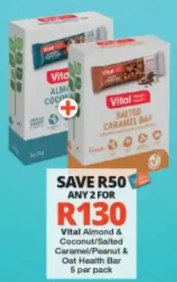 Checkers Vital Almond & Coconut/Caramel/Peanut & Oat Health Bar offer