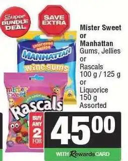 Spar Mister Sweet or Manhattan Gums, Jellies or Rascals offer