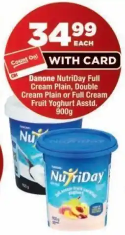 OK Foods Danone NutriDay Full Cream Plain, Double Cream Plain or Full Cream Fruit Yoghurt Assorted offer