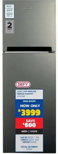 Russells DEFY 157LT TOP FREEZER FRIDGE offer