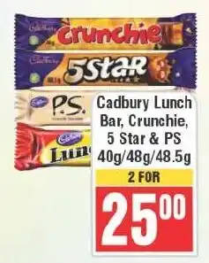 Frontline Cadbury Lunch Bar, Crunchie, 5 Star & PS offer