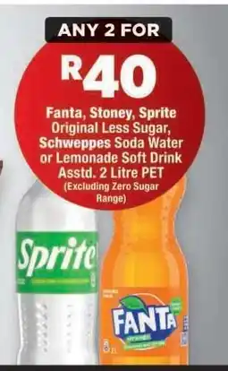 OK Foods Fanta, Stoney, Sprite Original Less Sugar, Schweppes Soda Water or Lemonade Soft Drink offer