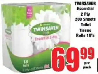 TWINSAYER Essential 2 Ply Toilet Tissue Rolls
