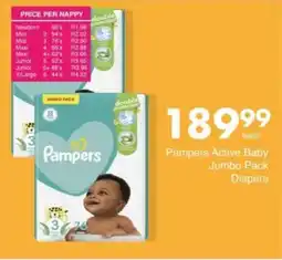 Save Hyper Pampers Active Baby Jumbo Pack Diapers offer
