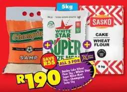 Shoprite Sasko Cake Wheat Flour + White Star Super Maize Meal + Champion Samp offer