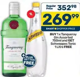 Pick n Pay Liquor Tanqueray - gin assorted 750ml and schweppes tonic 1 litre offer