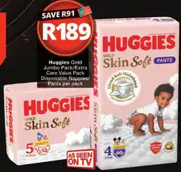 Checkers Huggies Gold Jumbo Pack/Extra Care Value Pack Disposable Nappies/ Pants offer