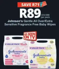 Checkers Johnson's Gentle All Over/Extra Sensitive Fragrance Free Baby Wipes offer