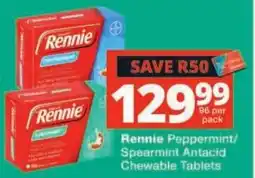 Checkers Rennie Peppermint/ Spearmint Antacid Chewable Tablets offer