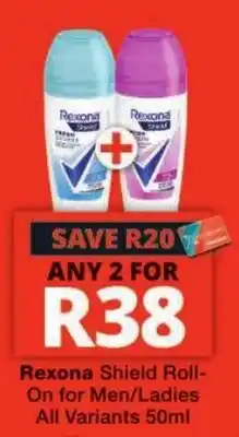 Checkers Rexona Shield Roll-On for Men/Ladies offer