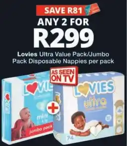 Checkers Lovies Ultra Value Pack/Jumbo Pack Disposable Nappies offer