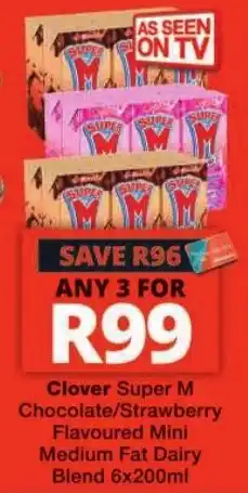 Checkers Clover Super M Chocolate/Strawberry Flavoured Mini Medium Fat Dairy Blend offer