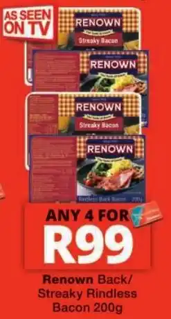 Checkers Renown Back/ Streaky Rindless Bacon offer