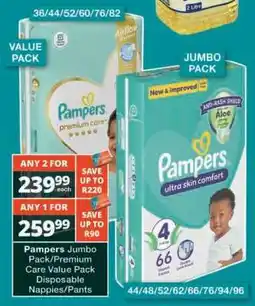 Checkers Pampers Jumbo Pack/Premium Care Value Pack Disposable Nappies/Pants offer