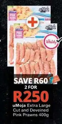 Checkers uMoja Extra Large Cut and Deveined Pink Prawns 400g offer
