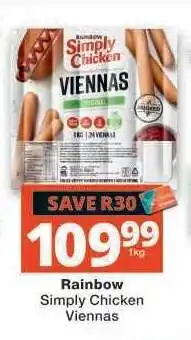 Checkers Rainbow Simply Chicken Viennas offer