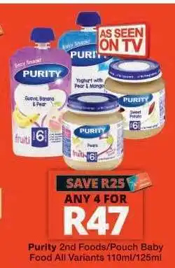 Checkers Purity 2nd Foods/Pouch Baby Food offer