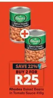 Checkers Rhodes Baked Beans in Tomato Sauce 410g offer