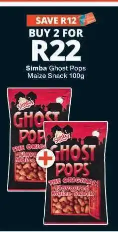 Checkers Simba Ghost Pops Maize Snack 100g offer