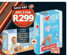 Checkers Lovies Jumbo Pack/Ultra Value Pack Disposable Nappies offer