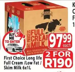 Supa Store First Choice Long life Full Cream/Low Fat/Skim Milk 6x1L offer